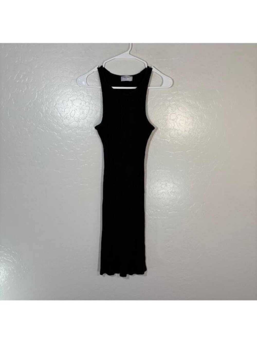 Frame Dress Womens Small Black Ribbed Knit Tank Bodycon Midi Noir USA